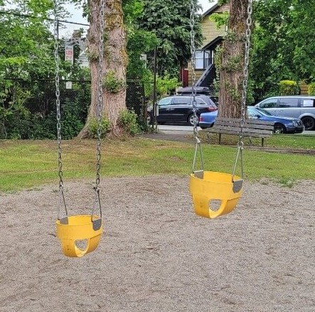 Uneven baby swings at Cartier park playground