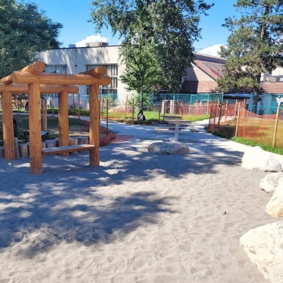 Sand area with hut at Beaconsfield park playground
