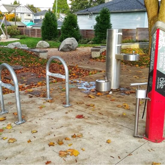 Bike rack and repair station at Lilian To Park playground