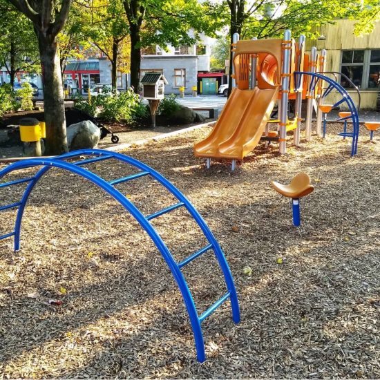 Climber and spinning seat @ Railspur Park playground