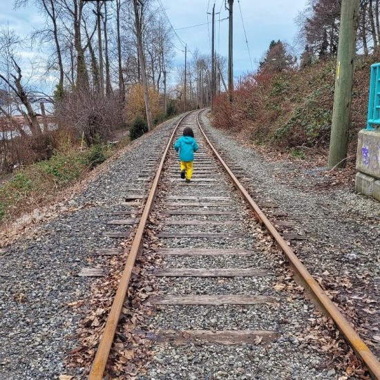 Railroad tracks at Riverfront Park West playground