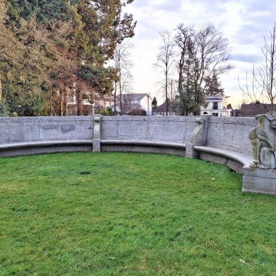 Fancy stone bench at Shannon Mews Park