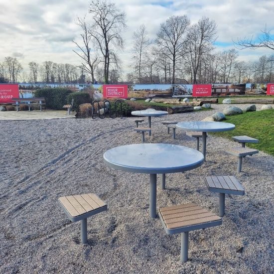 Tables and benches at Tugboat Landing Playground