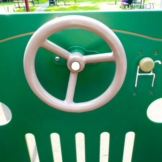 Steering wheel with stick shift at VGH Playground